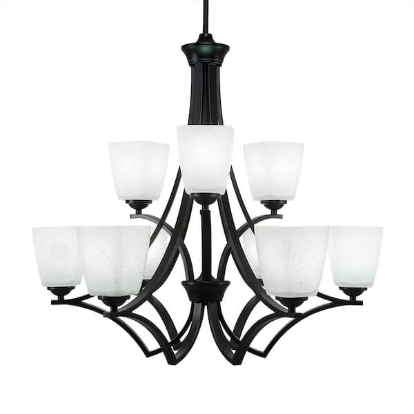 Unbranded Clevelend 9-Light Matte Black Chandelier, Round Chandelier with 4.5" Square White Muslin Glass Shades, No bulbs included