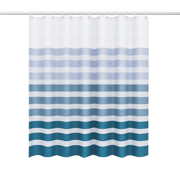 70.87 in. x 70.87 in. Waterproof Polyester Bathroom Shower Curtain with 12 Rustproof Metal Grommets,Blue & White Striped