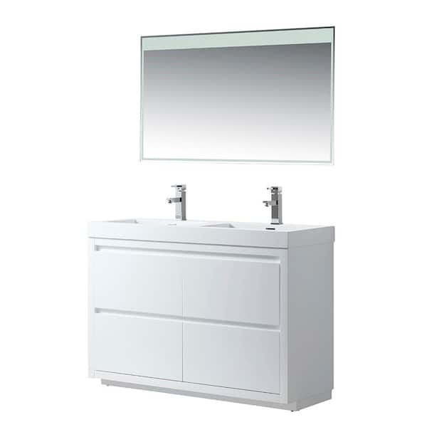 Vanity Art Annecy 48 in. W x 18.5 in. D x 32 in. H Bathroom Vanity in White with Double Basin Top in White Resin