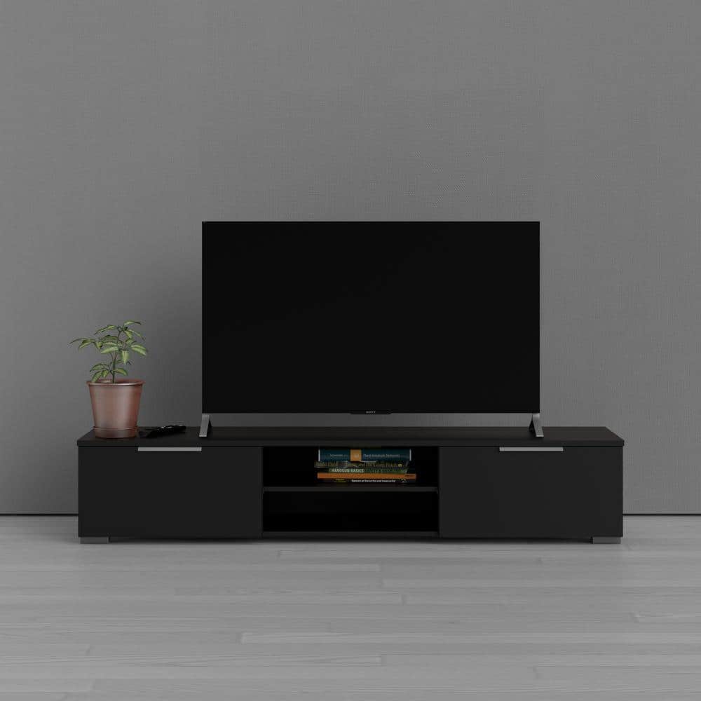 Sleek Danish Modern Black Matte Wood TV Stand with Storage