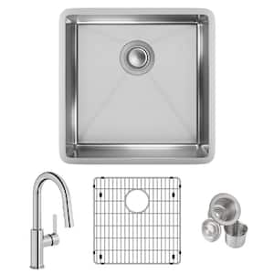Crosstown 19in. Undermount 1 Bowl 18 Gauge Polished Satin Stainless Steel Sink w/ Faucet