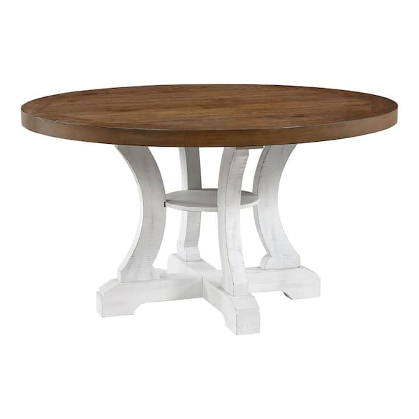Dark Oak Wood Round Dining Table Idf, Round White Distressed Kitchen Table