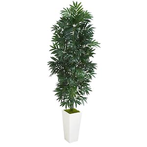 Indoor 5 ft. Bamboo Palm Artificial Plant in White Planter