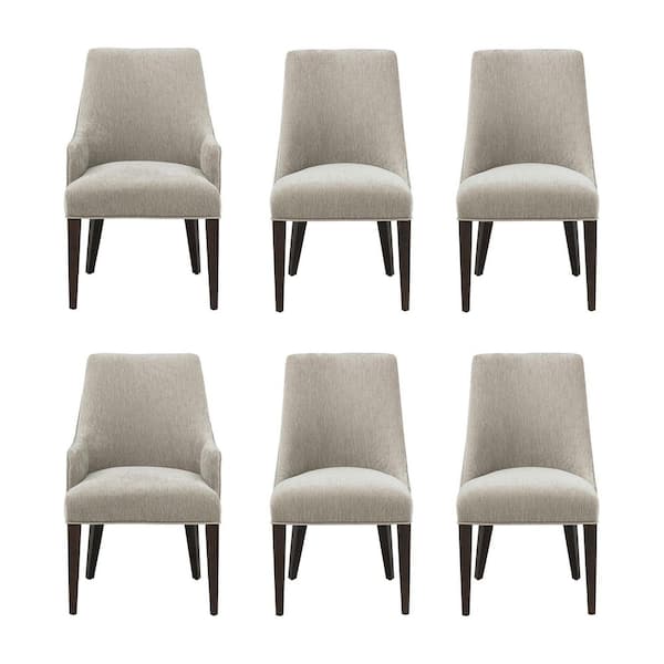 Beever Modern Taupe Chenille Fabric Upholstered Dining Arm and Side Chair with Rubberwood Legs (Set of 6)