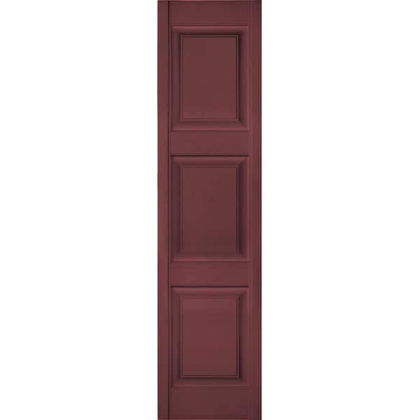 Ekena Millwork 12 in. x 80 in. Lifetime Vinyl Custom 3 Equal Raised Panel Shutters Pair Wineberry