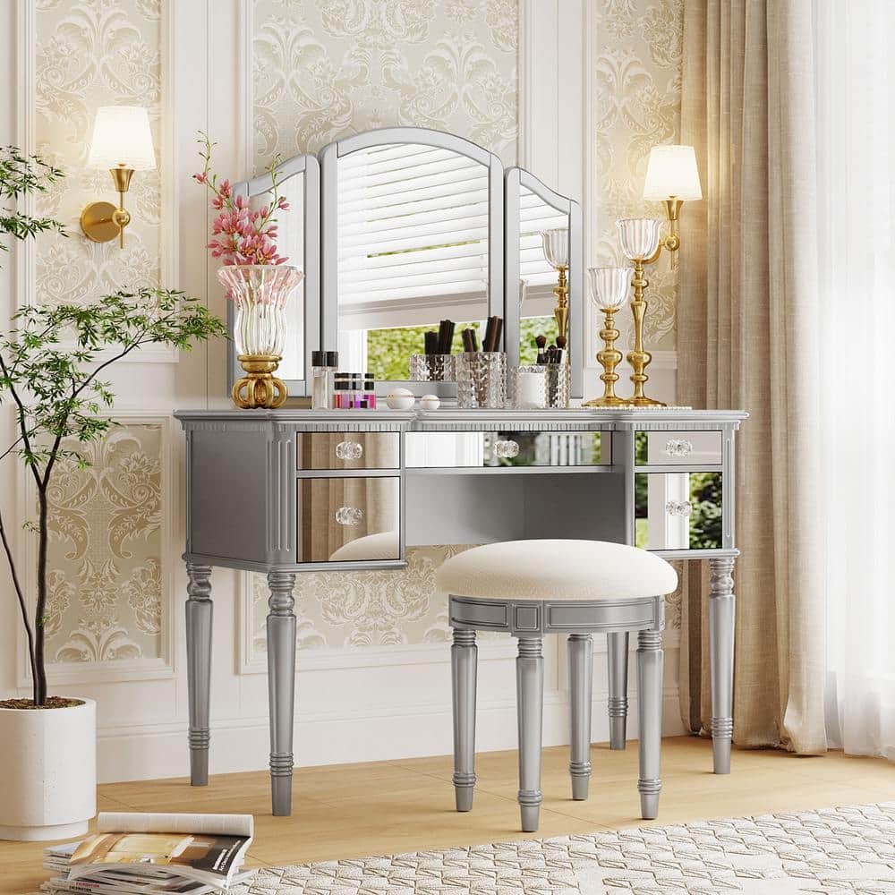 Vanity stool silver discount