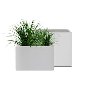 Kante 24 in. and 20 in. Long Rectangular Lightweight Pure White Concrete Metal Indoor Outdoor Planters (Set of 2)
