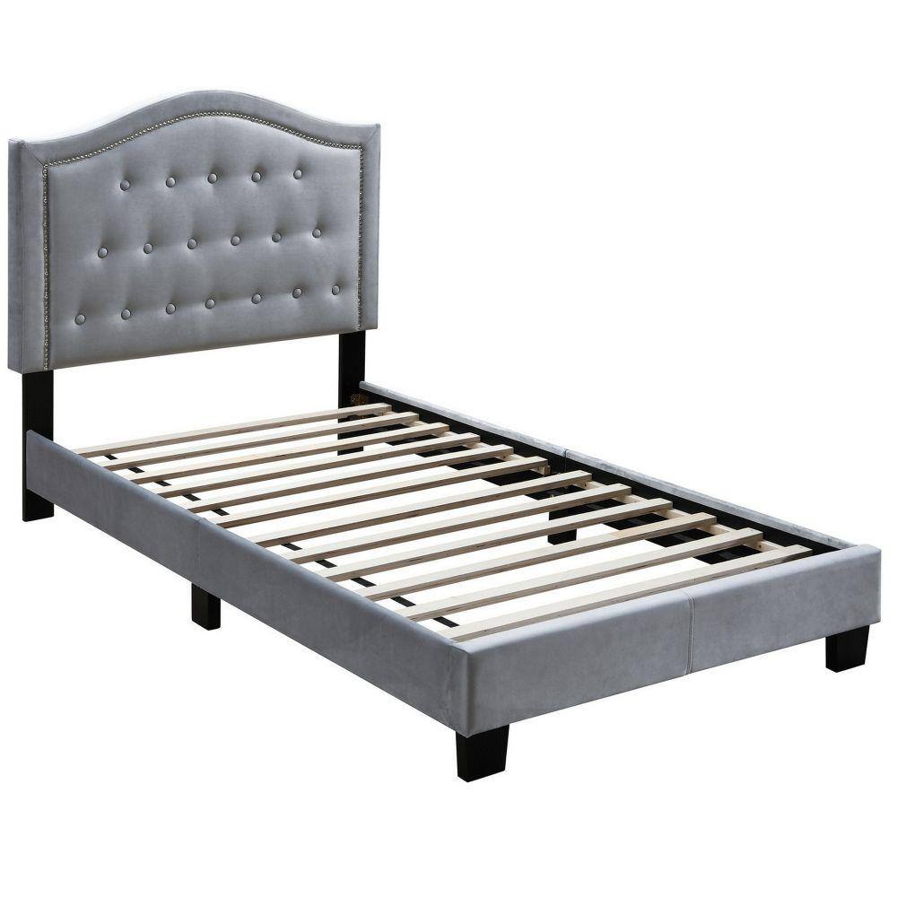 Benjara Gray Wood Frame Twin Platform Bed with Curved Headboard BM232025 The Home Depot