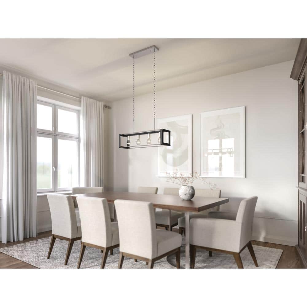 Chatwin 30.6 in. 4-Light Brushed Nickel with Black Farmhouse Island Linear Chandelier for Kitchen price history on PriceWatchPro