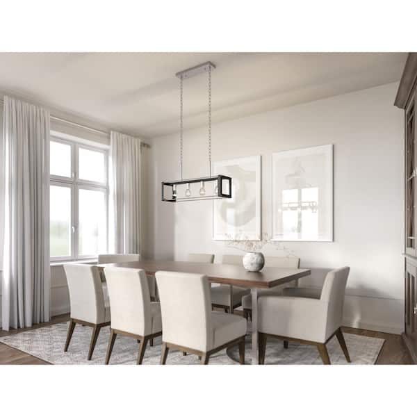 KICHLER Chatwin 30.6 in. 4-Light Brushed Nickel with Black Farmhouse Island Linear Chandelier for Kitchen