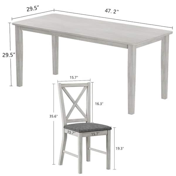 Farmhouse Dining Table Set, 5-Piece Wood Kitchen Table with X-Back Chairs and Padded Seats, Gray Dining (Set for 4)