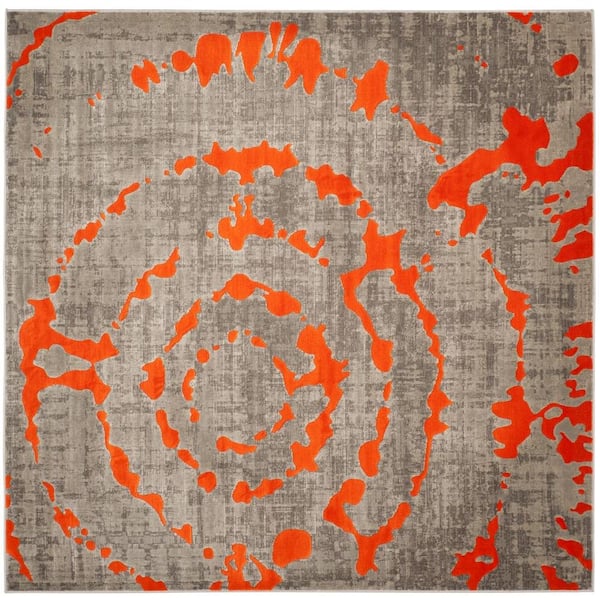 SAFAVIEH Porcello Light Grey/Orange 5 ft. x 5 ft. Square Abstract Area Rug