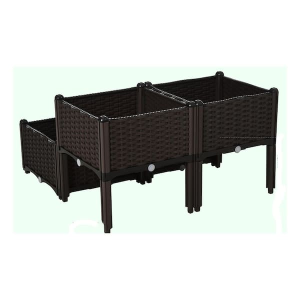 15.75 in. x 15.75 in. x 17.25 in. Brown Plastic Raised Garden Bed with Legs for Flowers, Herbs and Vegetables (4-Pack)