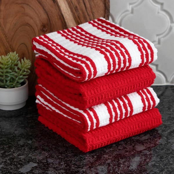 9 PC Set Red & White Kitchen Towels Waffle Dishcloths True Living