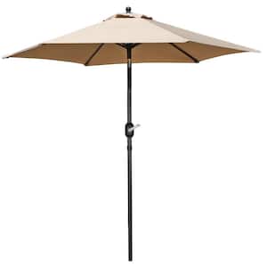 7.5 ft. Patio Umbrella Outdoor Table Market Umbrella with Push Button Tilt and Crank in Khaki
