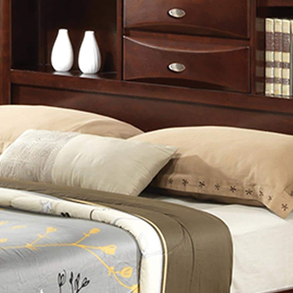 Espresso Queen Wood Storage Bed with Headboard and Drawers