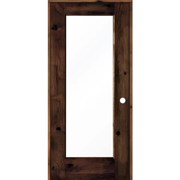 Krosswood Doors 36 in. x 80 in. Rustic Knotty Alder Left-Hand Full-Lite Clear Glass Red Mahogany Stain Wood Single Prehung Interior Door