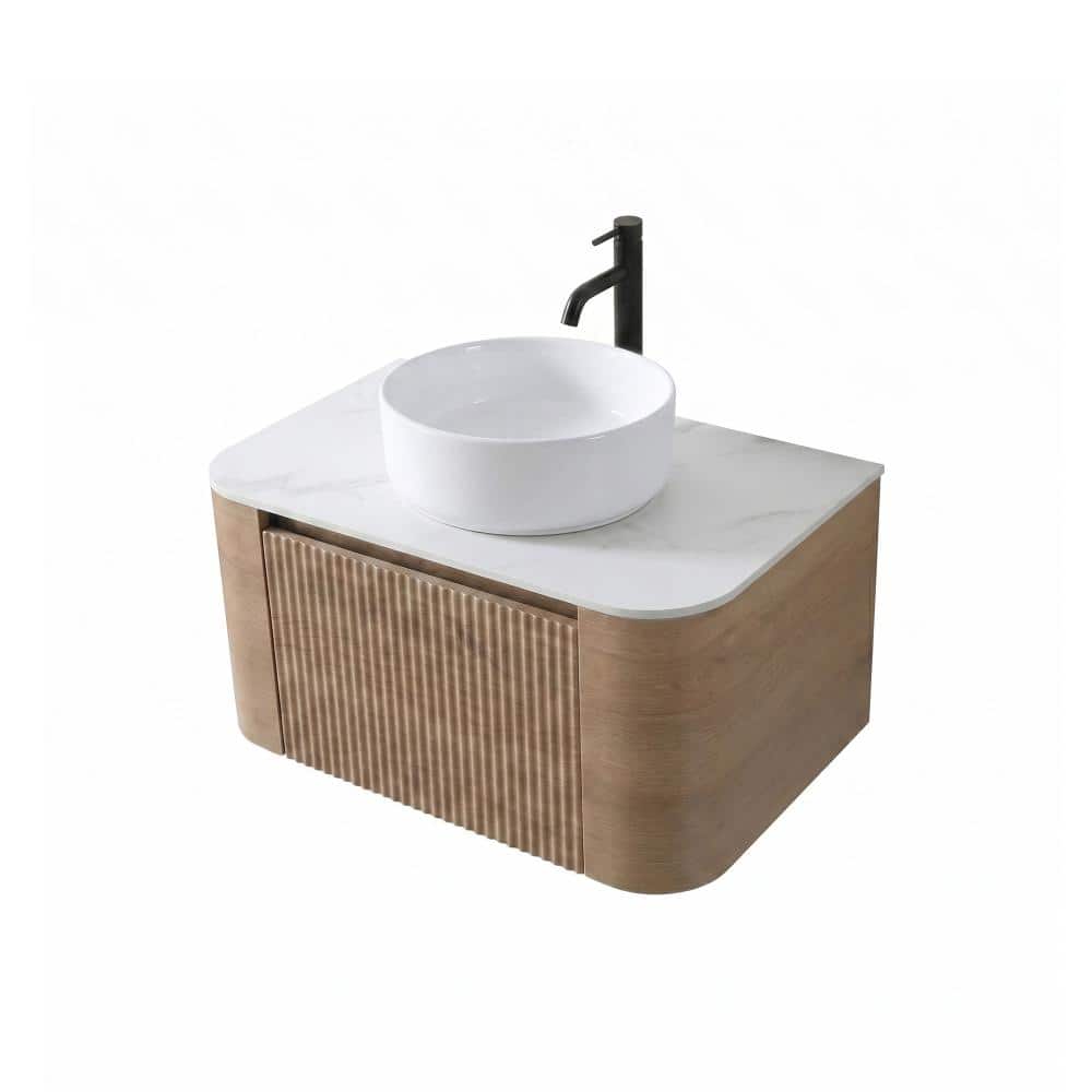 30 in. Oak Floating Bathroom Vanity with Glossy White Sintered Stone Top and Ceramic Sink price history on PriceWatchPro