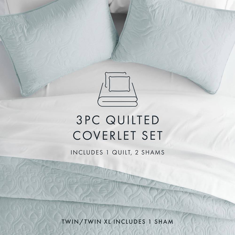 Pale Blue King Microfiber Quilted Coverlet Set
