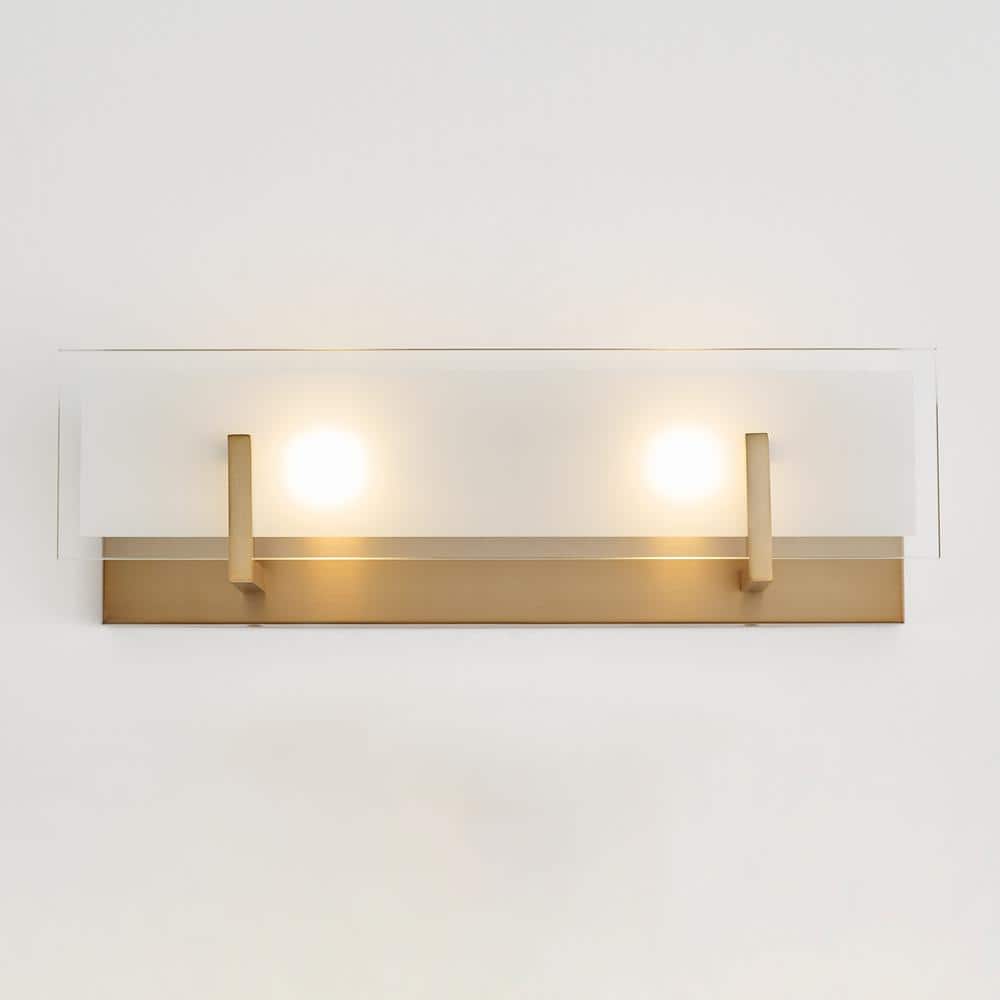 Satin Brass 2-Light Vanity Fixture with Frosted Beveled Glass