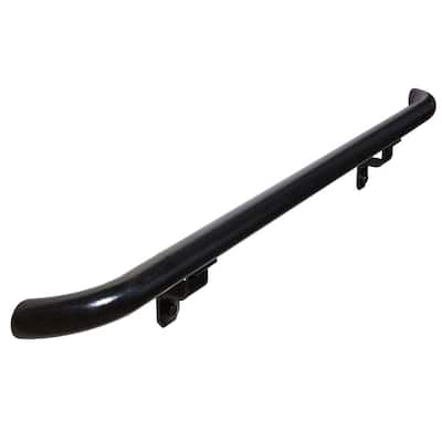 3 ft. Textured Black Aluminum Round with Curved Ends Handrail Kit