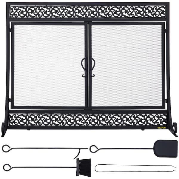 Fire Screen large Black steel mesh Fire Spark guard contemporary 54cm wide 