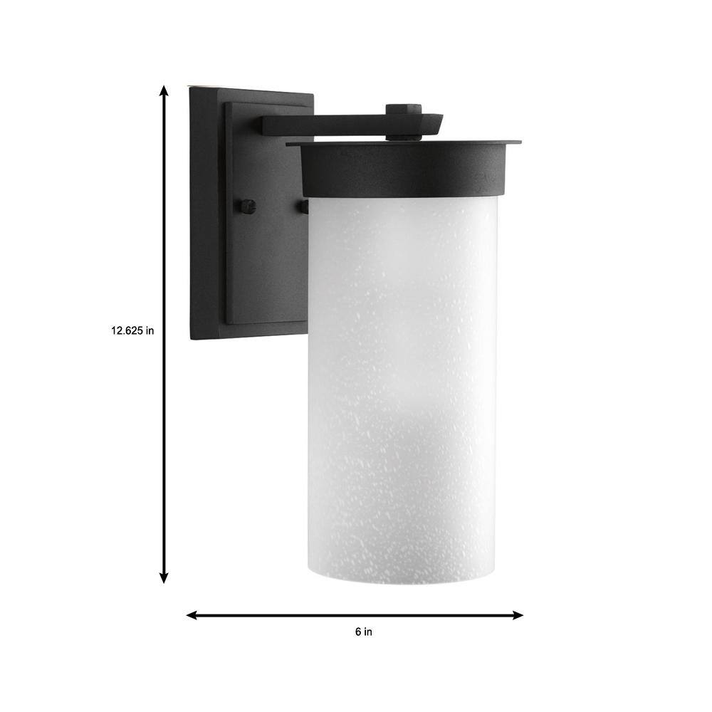 Black Aluminum Outdoor Wall Lantern with Etched Seeded Glass