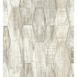 28.29 sq. ft. Grey Wood Hexagon Tile Peel and Stick Wallpaper