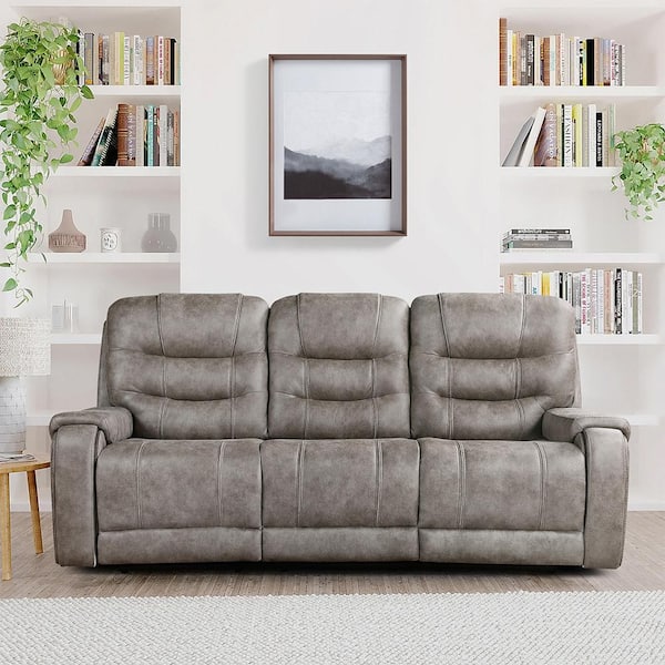 Lazzara Millington 87 in. W Pillow Top Arm Microfiber Rectangle Manual Double Reclining Sofa in Grayish Brown