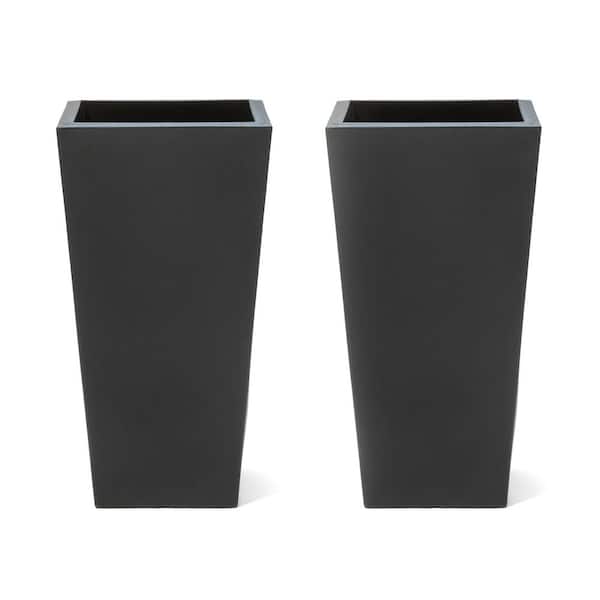 Everton Large Onyx Black Indoor Plastic Square Planter Indoor Outdoor Use (15 in. W x 15 in. H x 28 in. ) 2-Pack