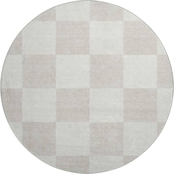Mayfield Premium Machine Washable Abstract AMF2345 Ivory 8 ft. x 8 ft. Round Rug