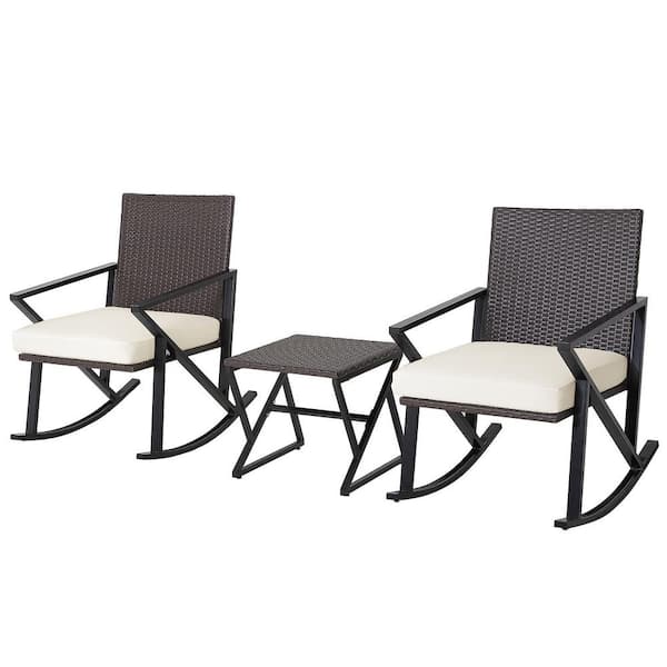 ANGELES HOME 3-Piece Wicker Patio Conversation Set with Heavy-Duty Metal Frame