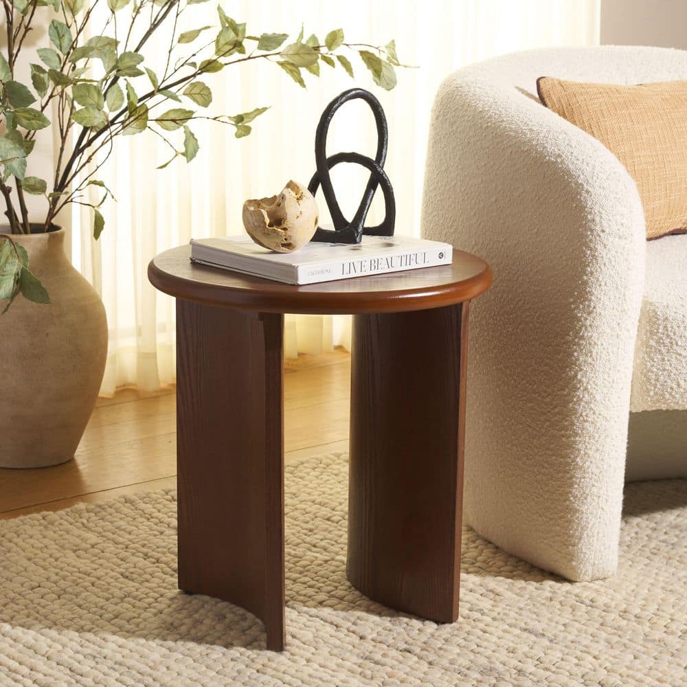 Alanka 19 in. Walnut Wood Round End Table