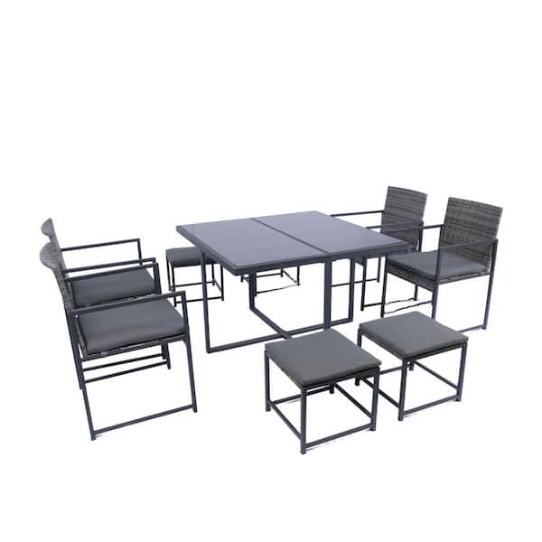 Tatayosi 42.91 in. L x 42.91 in. W Patio Dining Sets Outdoor Space Saving Rattan Chairs (9-Pieces Set)