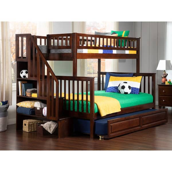 AFI Woodland Staircase Bunk Bed Twin over Full with Twin Size Raised Panel  Trundle Bed in Walnut AB56734 - The Home Depot