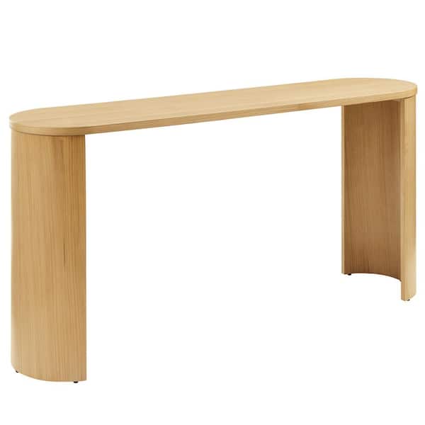 MODWAY Aspect 47 in. Oval Coffee Table in Oak with Reversible Arched Legs-Oak Wood Veneer Modern Oval Wooden Coffee Table