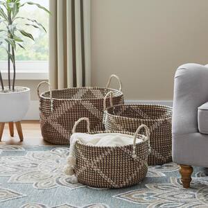 Multi-Color Natural Woven Decorative Baskets (Set of 3)