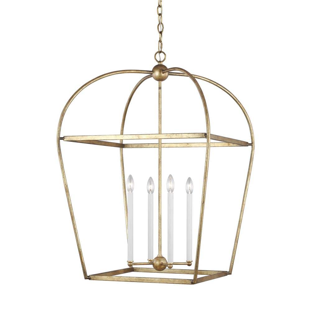 Antique Gild 4-Light Glass Lantern Chandelier
