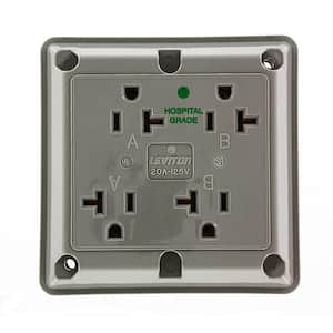 20 Amp Hospital Grade Extra Heavy Duty Grounding 4-in-1 Outlet, Gray