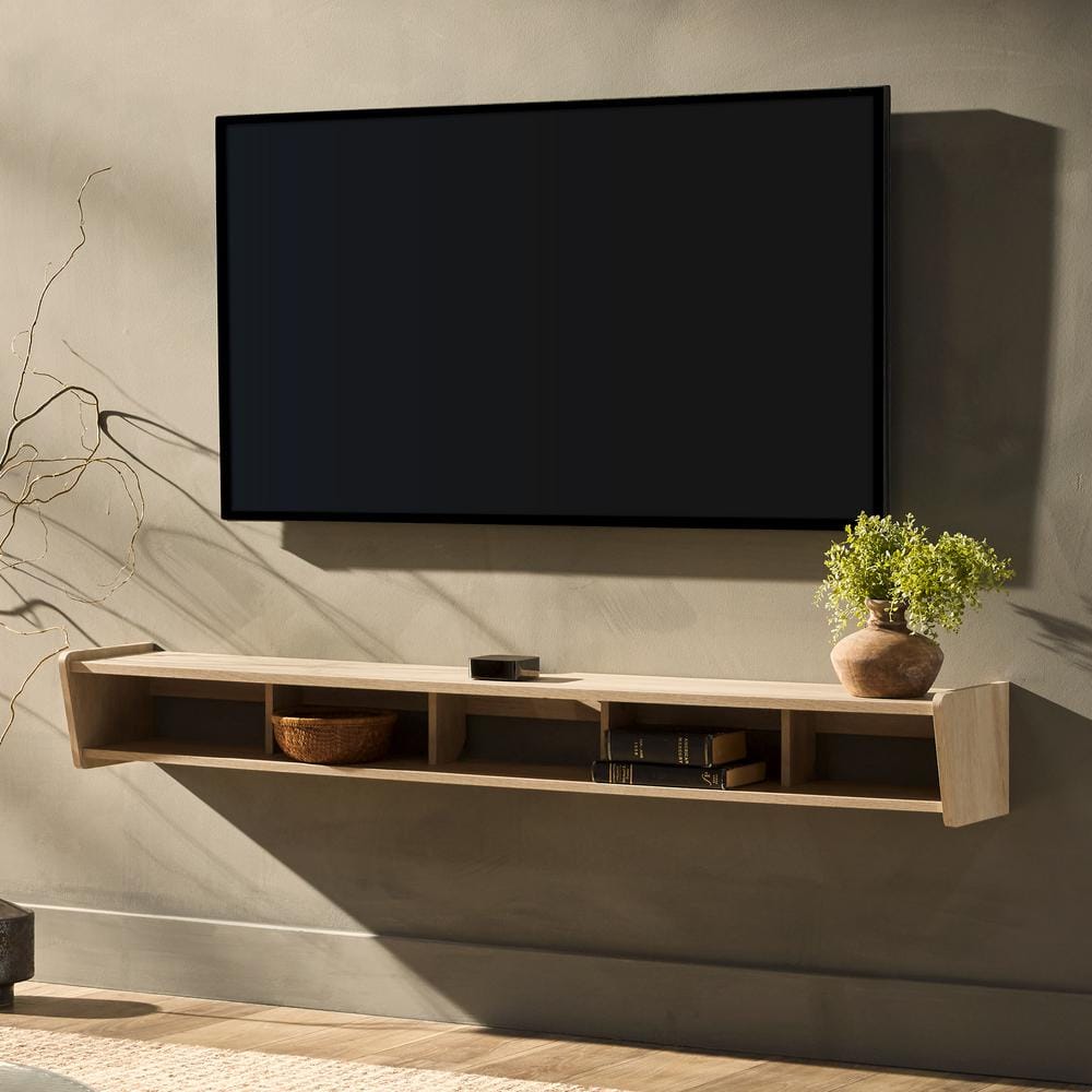 65 in. W x 11 in. D Brown MDF Decorative Wall Shelf Wall Mounted TV Stand F