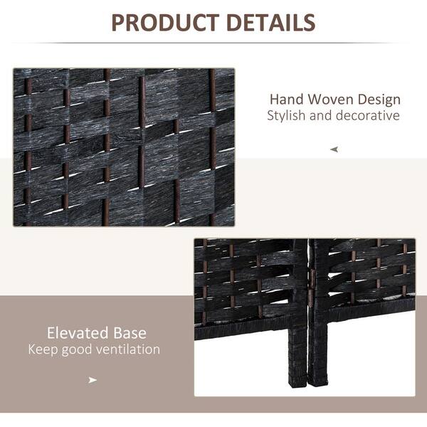 6 ft. Tall Black Wicker Weave 4 Panel Room Divider Privacy Screen