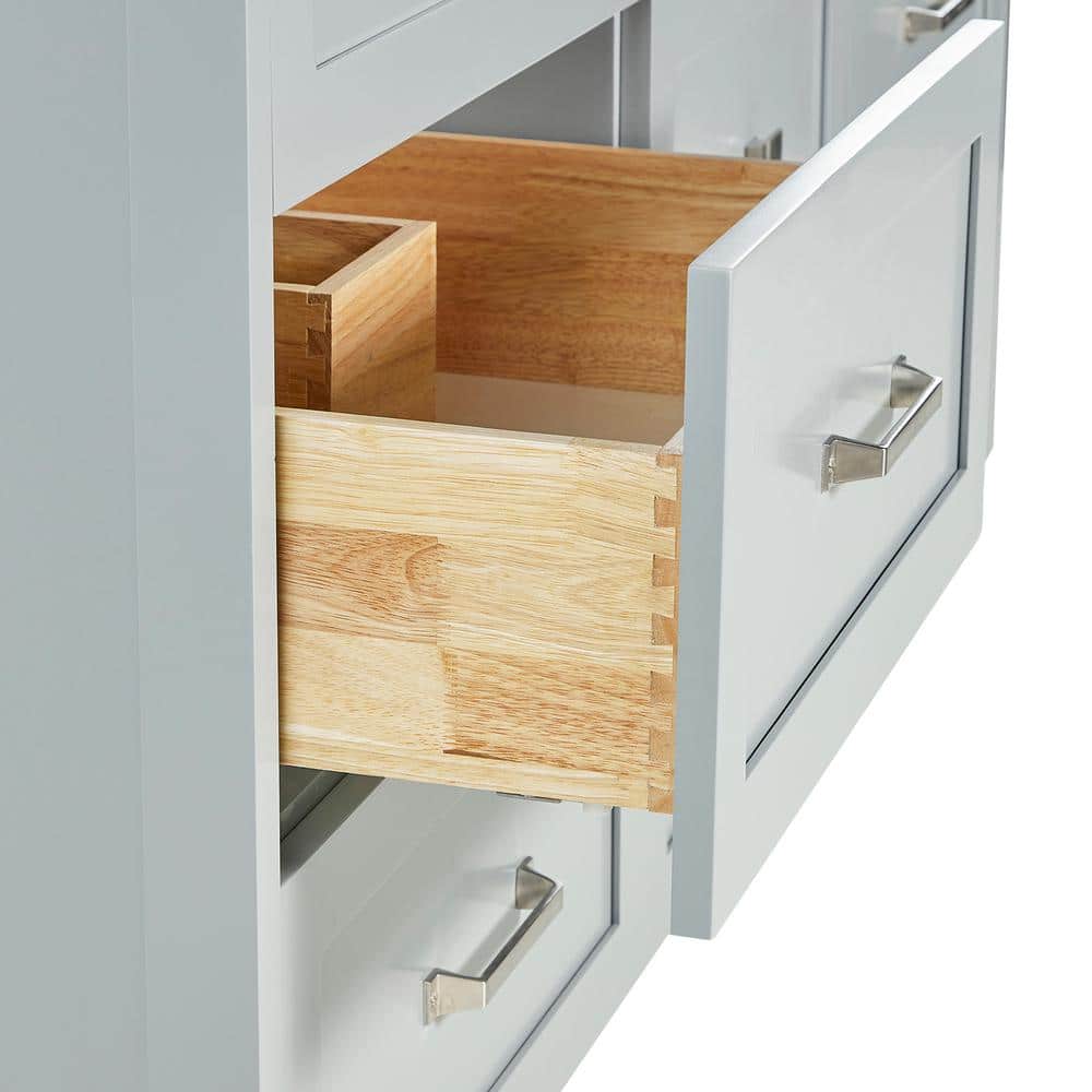 Gray Wood Double Sink Freestanding Vanity with Quartz Top