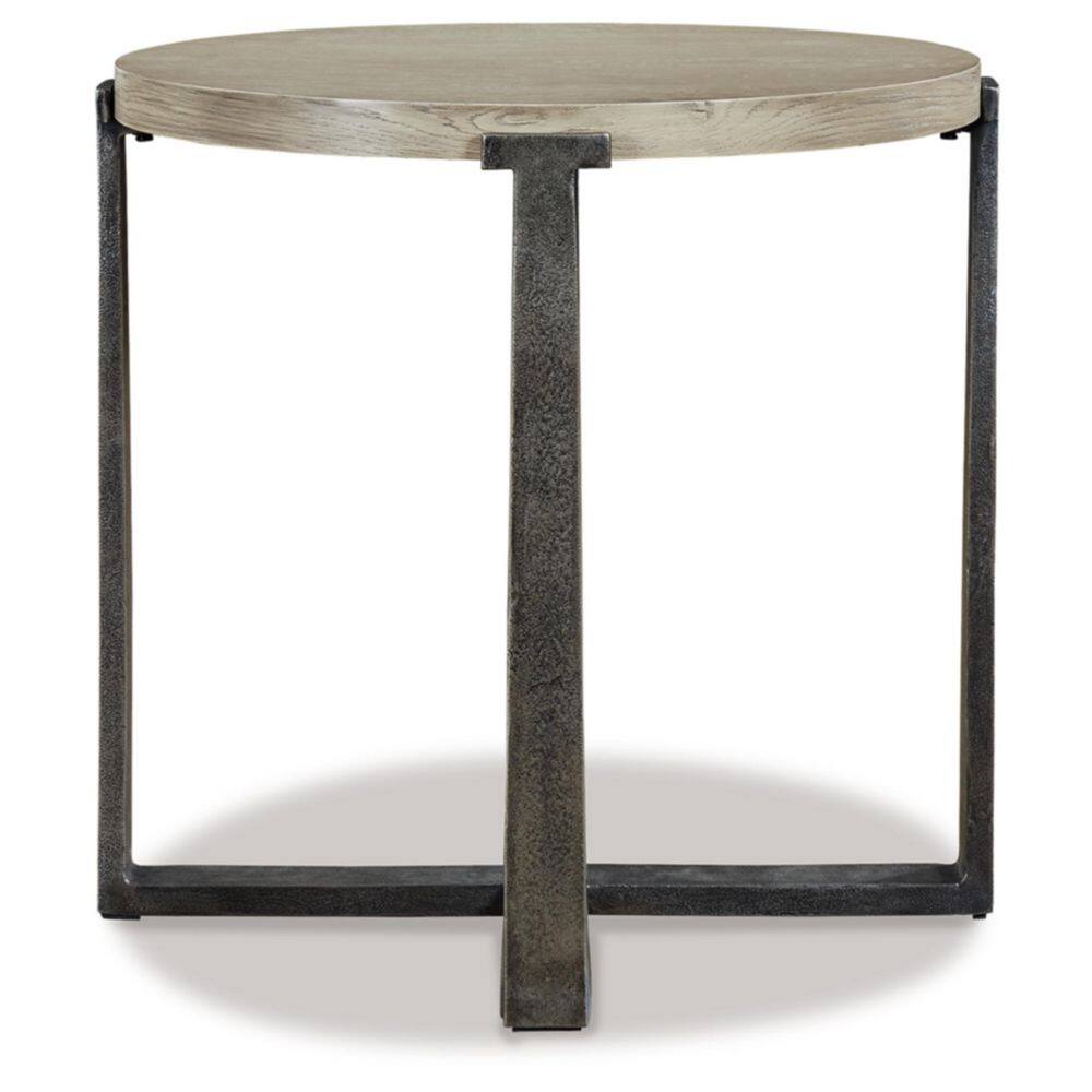 Dalenville 25 in. Gray Round Wood End Table with Distressed Finish
