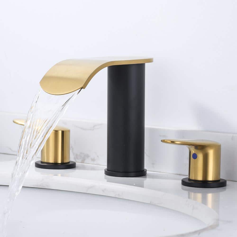 Black and Gold 8-Inch Widespread Double Handle Bathroom Faucet
