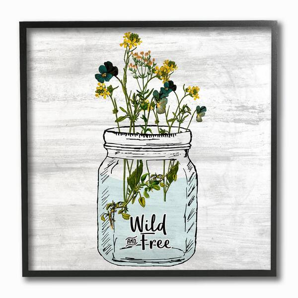 Stupell Industries 12 in. x 12 in. "Wild and Free Yellow Flowers in a Mason Jar" by Kimberly Allen Framed Wall Art