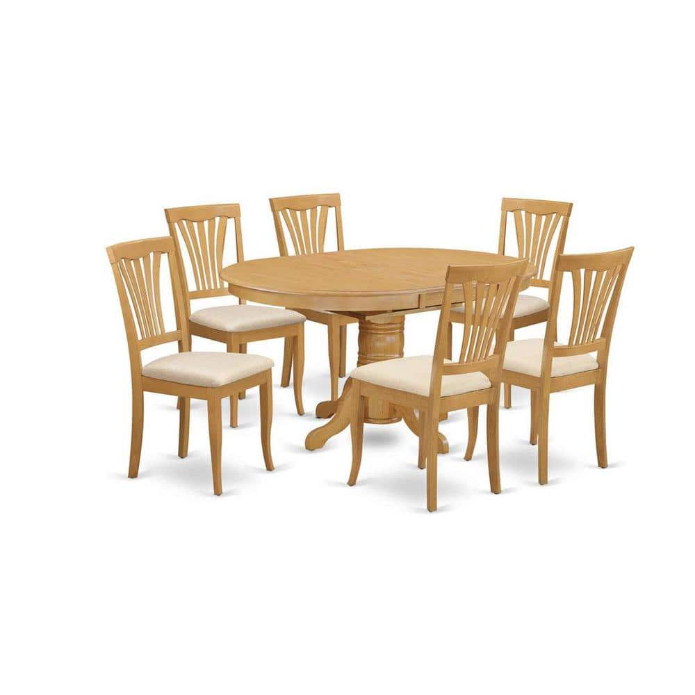 Natural Oak 7-Piece Oval Dining Set with High Back Chairs