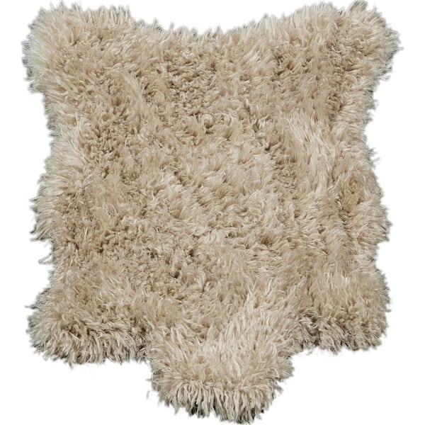Ottomanson Pure Fuzzy Flokati Collection Non-Slip Rubberback Solid Design 2x3 Soft Sheepskin Indoor Runner Rug, 2' x 3', Beige