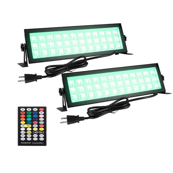 OUKANING 96-Watt Equivalent 12000 Lumens 180-Degree Black LED Flood Light Dimmable Wall Washer Light with Remote (2PCS)