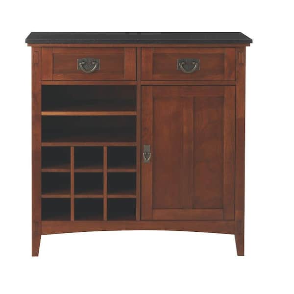 Home Decorators Collection Artisan 36 in. 2-Drawer Wood Bar Cabinet in Medium Oak
