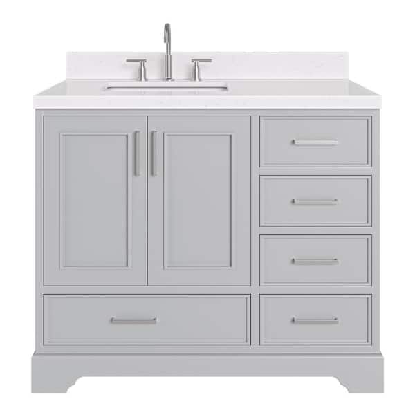 Stafford 42 in. W x 22 in. D x 36 in. H Single Sink Freestanding Bath Vanity in Gray with Carrara White Quartz Top